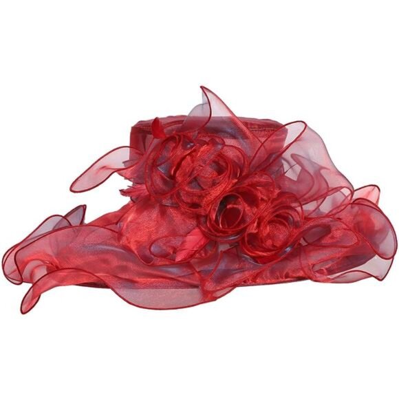 Women Sun Hat Church Wide Brim Wine Red
